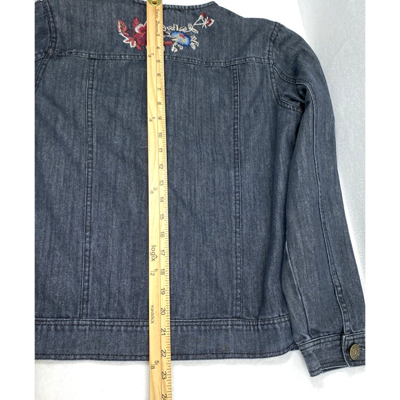 Hannah‎ Jean Jacket Womens Small Black Denim Floral Embroidered Button Down - Picture 10 of 15